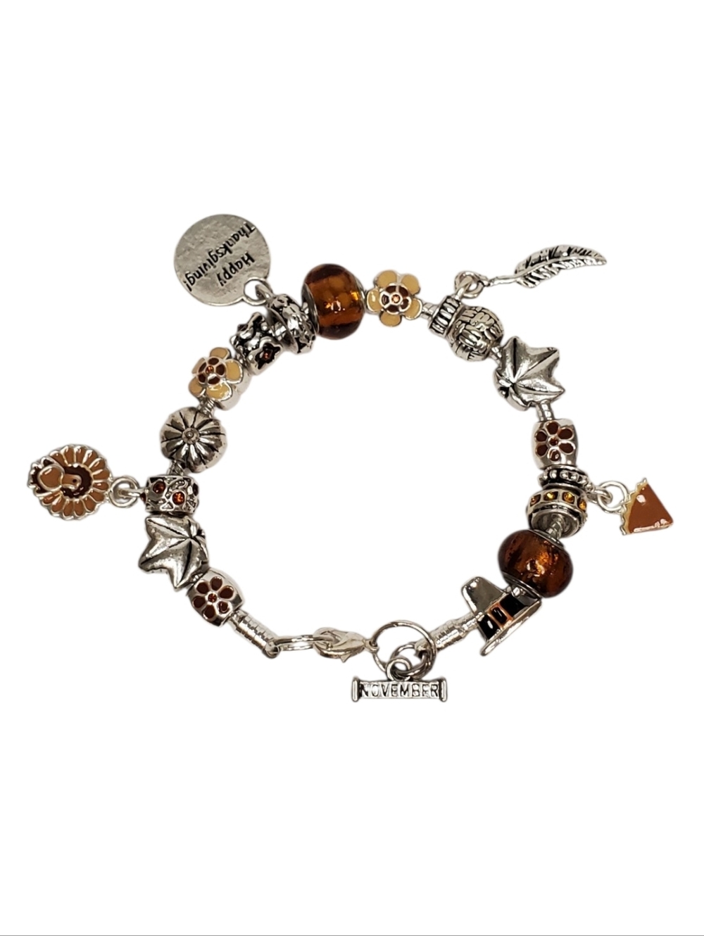 Estate Willabee & Ward Silver-Tone November Charm Bracelet Thanksgiving Theme